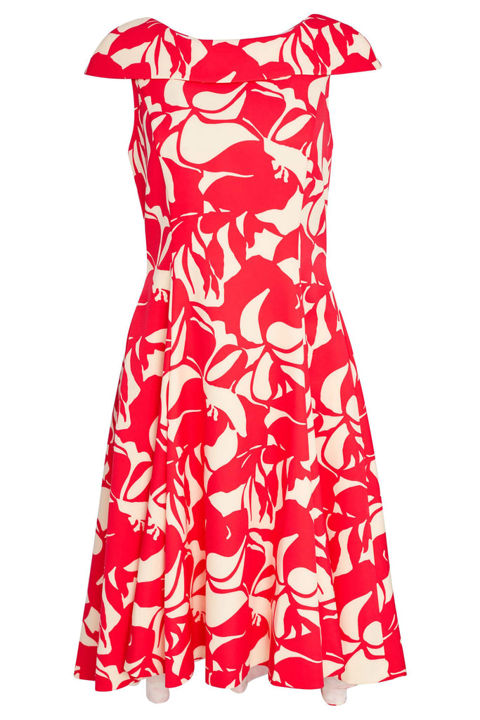 Kate Cooper 143 Coral Print Wide Neck Occasion Dress - Fab Frocks Boutique