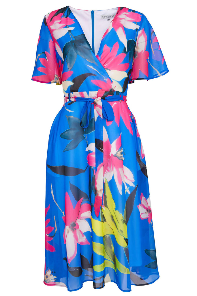 Kate Cooper KCS23140 Royal Blue Floral Print Occasion Dress - Fab Frocks Boutique