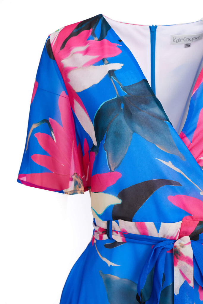 Kate Cooper KCS23140 Royal Blue Floral Print Occasion Dress - Fab Frocks Boutique