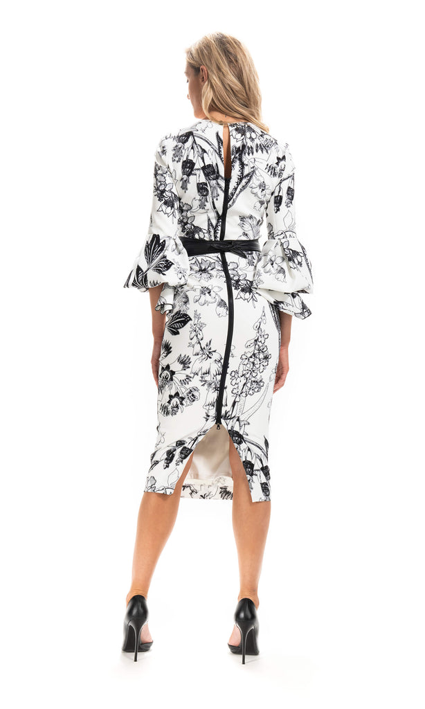 Kevan Jon Claudia White Black Knee Length Scuba Dress - Fab Frocks