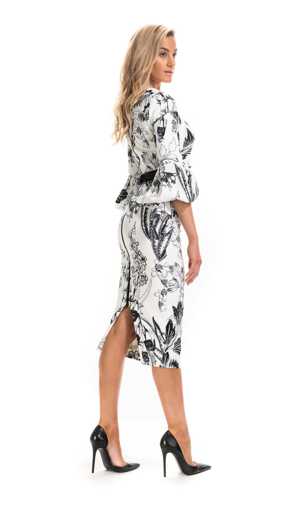Kevan Jon Claudia White Black Knee Length Scuba Dress - Fab Frocks