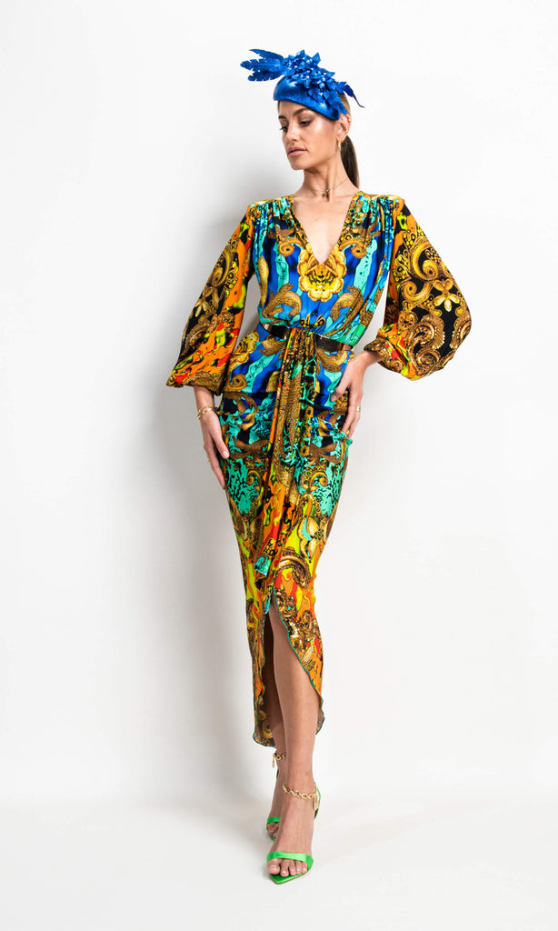Kevan Jon Ivy Plunge Thian Gilt Jersey Dress - Fab Frocks