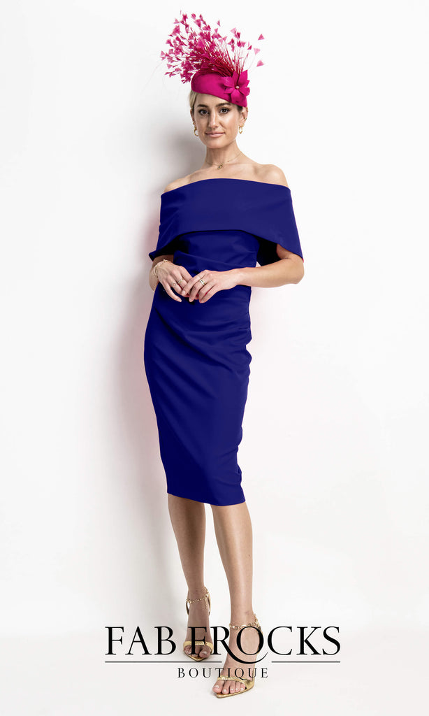 Kevan Jon Kyoto Cobalt Blue Delauney Scuba Knee Length Dress - Fab Frocks