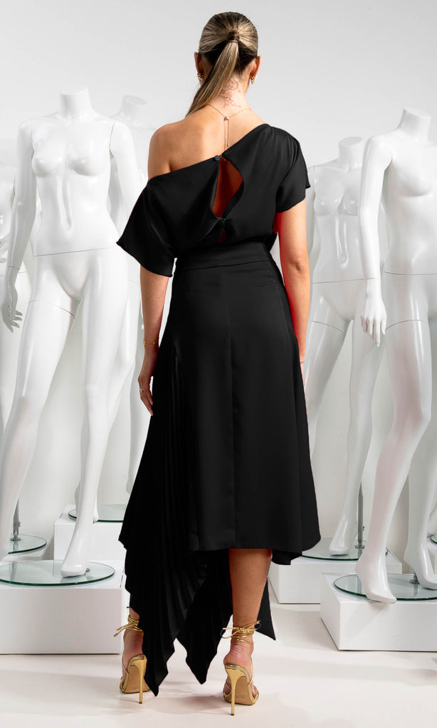 Kevan Jon Mila Black Pleat Knee Length Occasion Dress - Fab Frocks