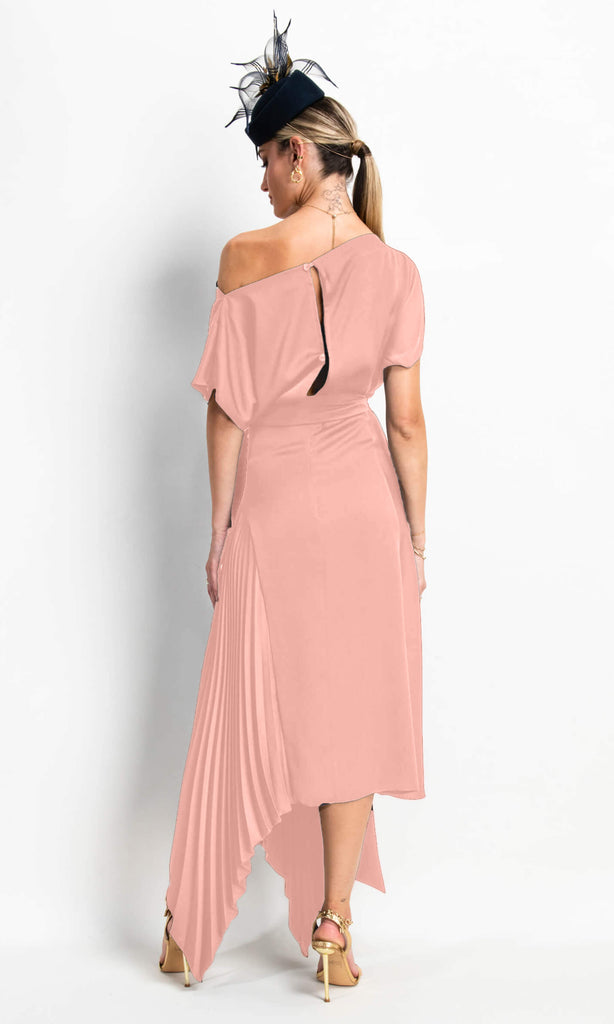 Kevan Jon Mila Blush Pink Pleat Knee Length Occasion Dress - Fab Frocks