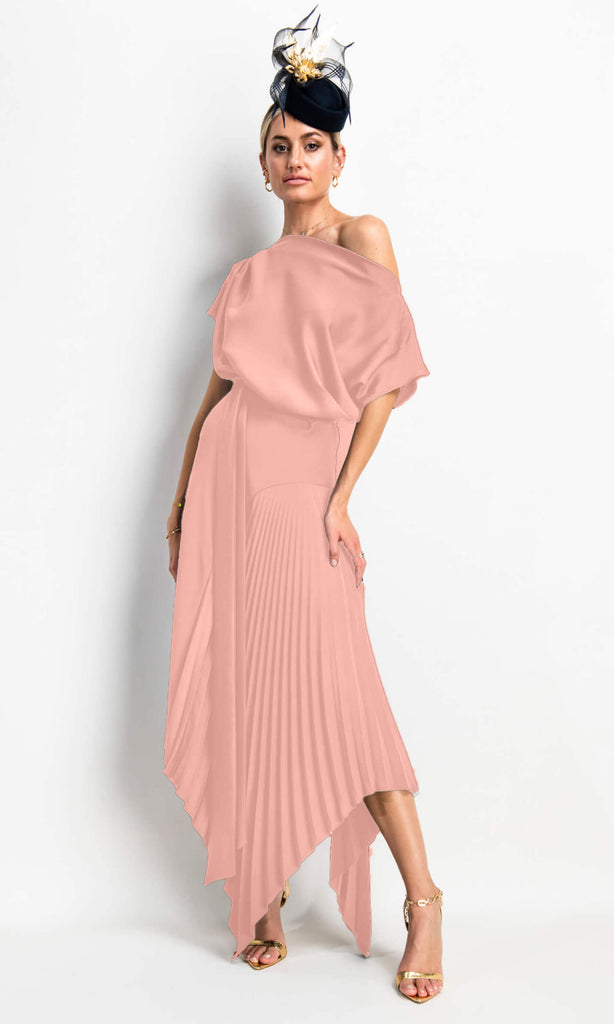 Kevan Jon Mila Blush Pink Pleat Knee Length Occasion Dress - Fab Frocks