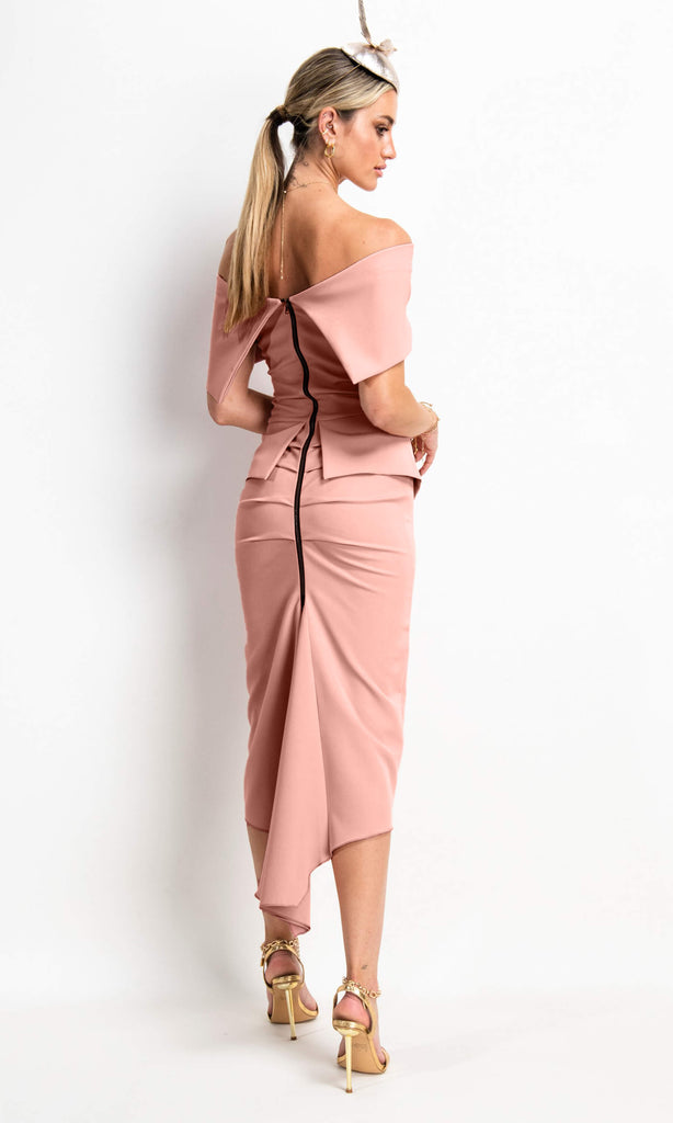 Kevan Jon Queenie Blush Pink Delauney Scuba Peplum Occasion Dress - Fab Frocks