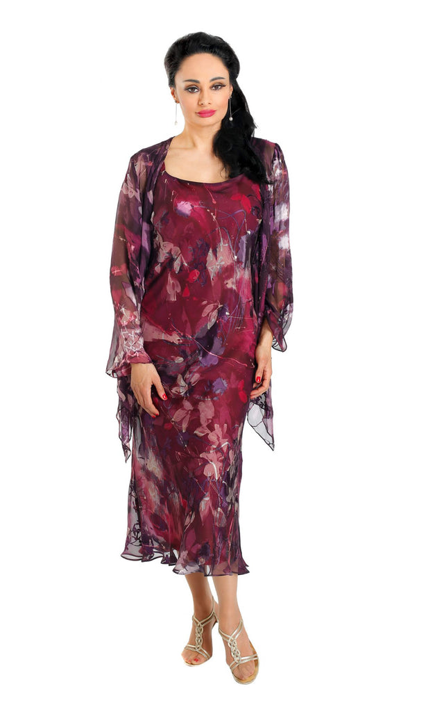 400401 Plum Lewis Henry Chiffon Dress & Floaty Jacket - Fab Frocks