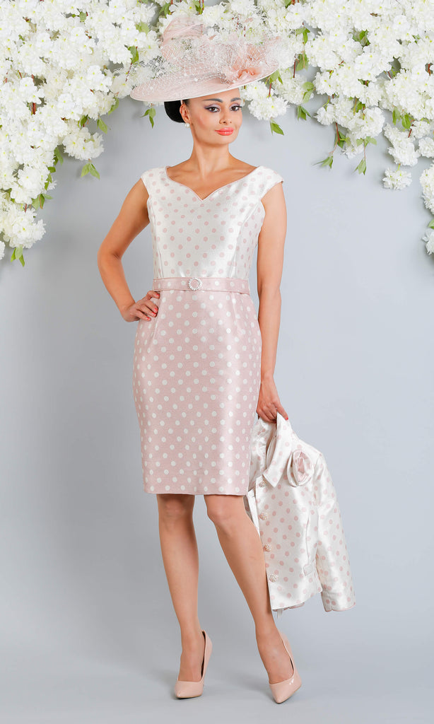 X79 D812 Pink Pearl Luis Civit Polka Dot Dress & Jacket - Fab Frocks