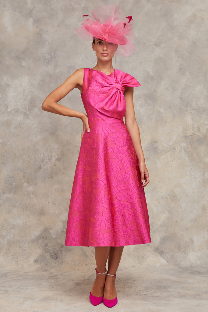 Luis Civit D802 460 Magenta Orange Textured Sleeveless Occasion Dress - Fab Frocks Boutique