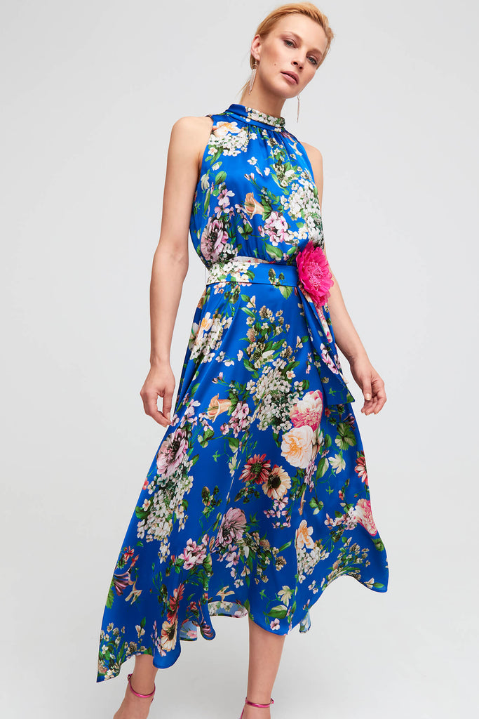 Luis Civit D809 501 Blue Floral Print Sleeveless Occasion Dress - Fab Frocks Boutique