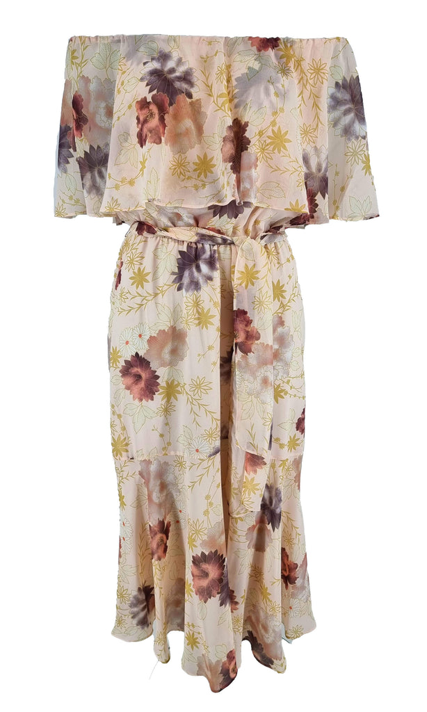 Luis Civit D859 561 Light Peach Floral Print Chiffon Dress - Fab Frocks