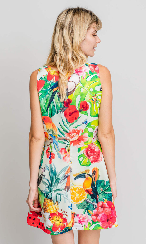 Missing Johnny Kushiro Tropical Print Short Day Dress - Fab Frocks