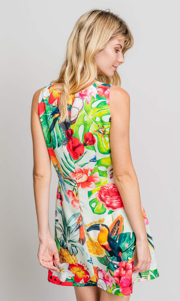 Missing Johnny Kushiro Tropical Print Short Day Dress - Fab Frocks