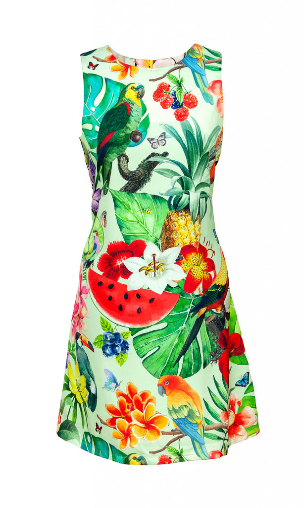 Missing Johnny Kushiro Tropical Print Short Day Dress - Fab Frocks