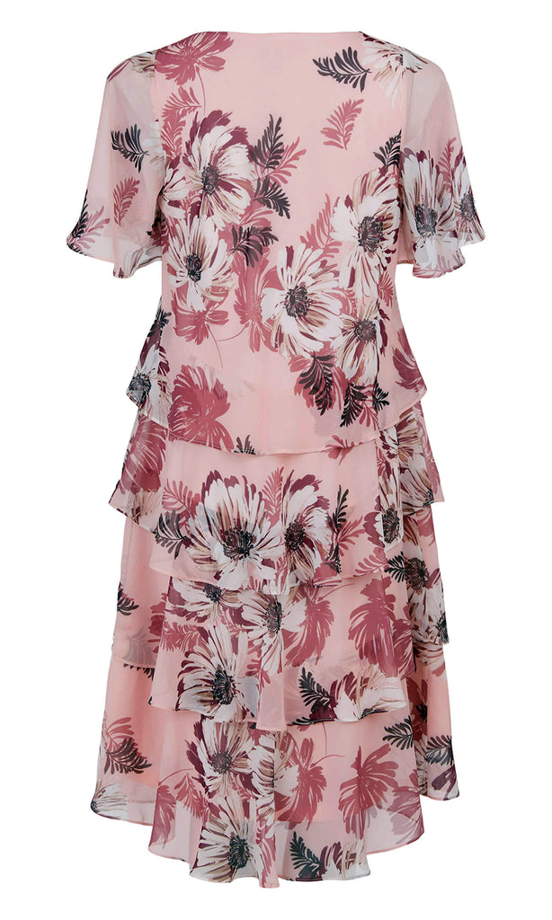 Molly Jo 7852 Pink Floral Layered Chiffon Occasion Dress - Fab Frocks