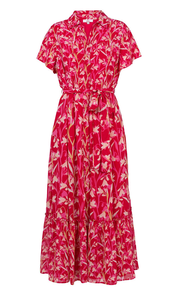 Niza 911501 Fuchsia Pink Floral Midi Shirt Dress - Fab Frocks