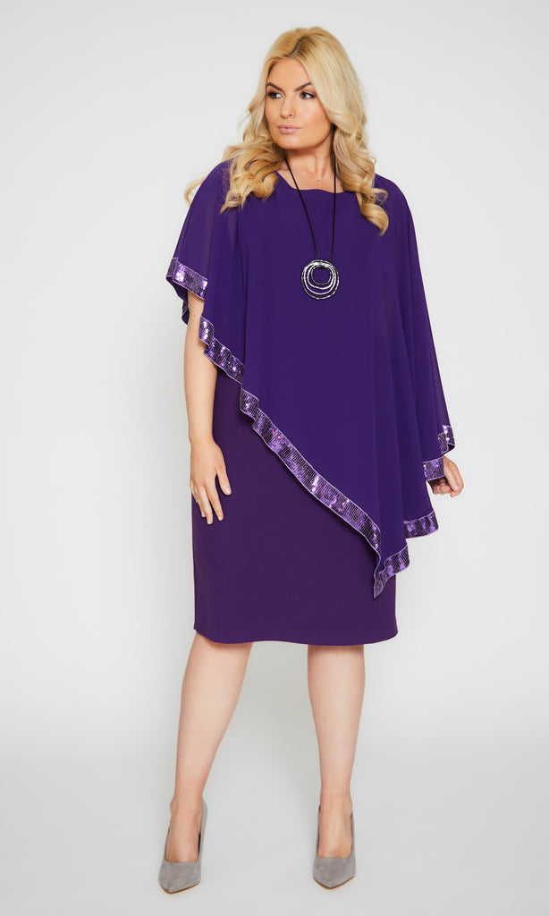 122 Violet Personal Choice Dress With Sequin Edged Cape - Fab Frocks