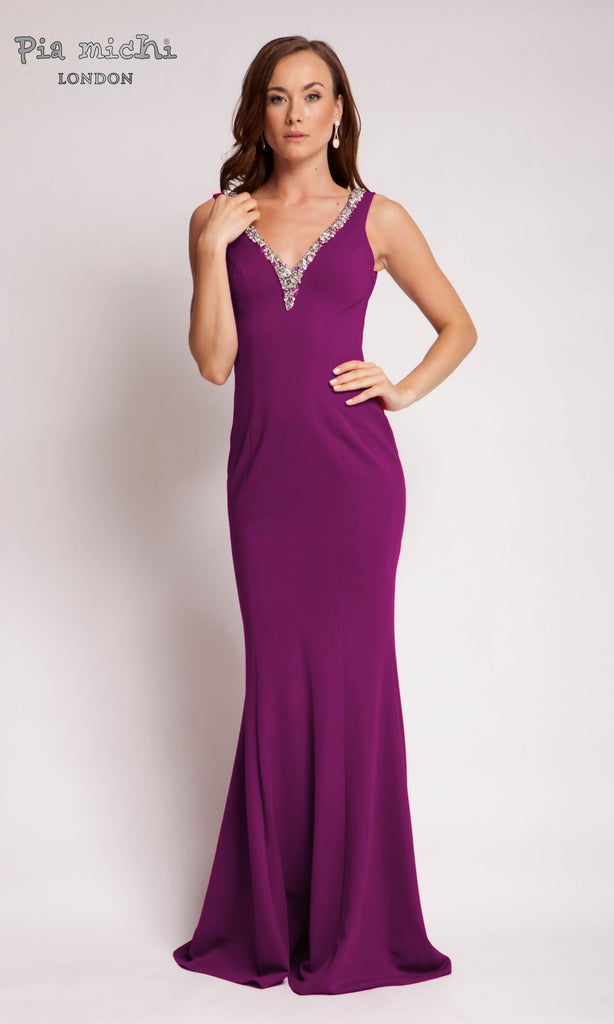 1672 Magenta Pia Michi Low Back Red Carpet Dress - Fab Frocks