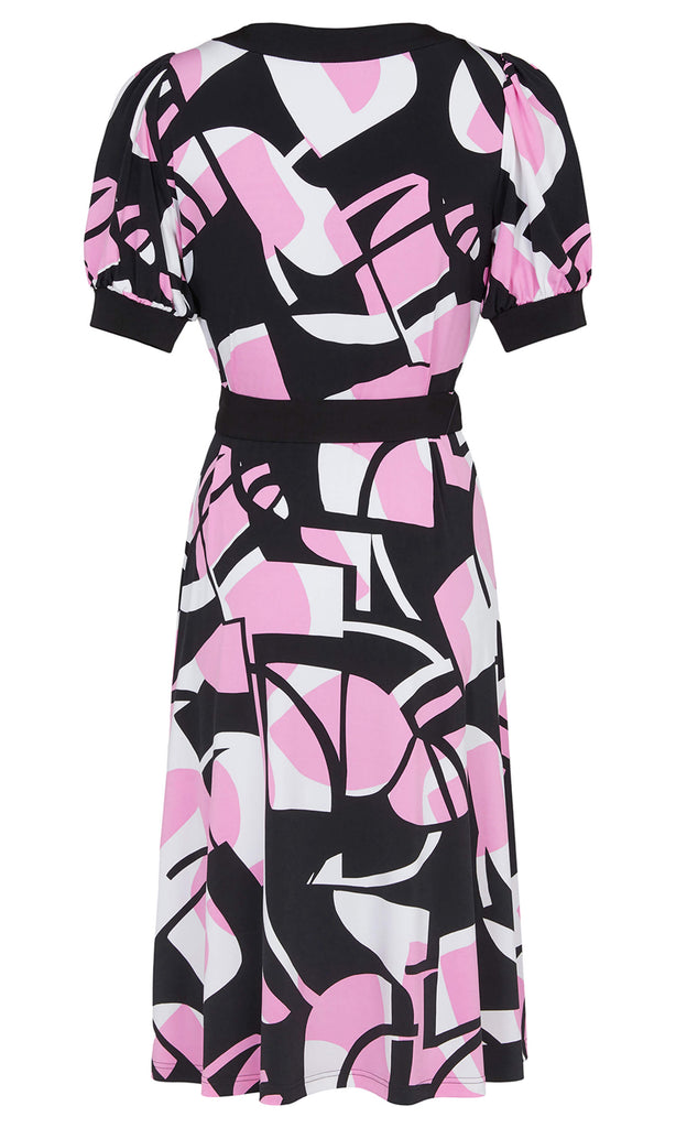 Tia 78474 Pink Black Block Print Wrap Dress - Fab Frocks