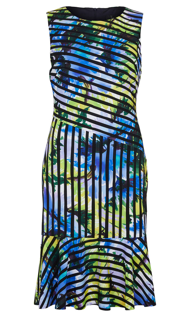 Tia 78488-7702 Blue Green Print Sleeveless Day Dress - Fab Frocks