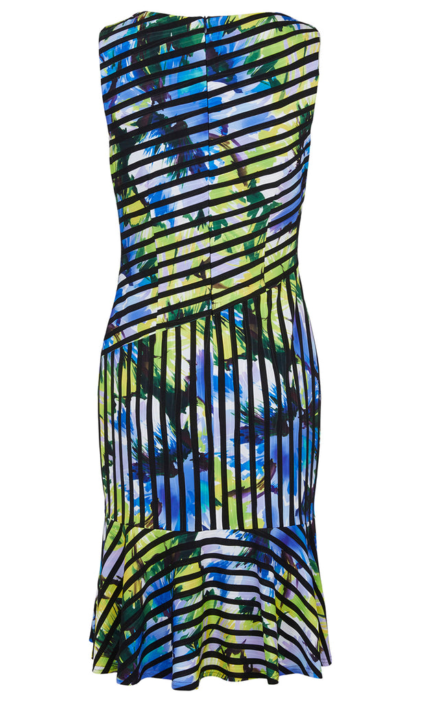 Tia 78488-7702 Blue Green Print Sleeveless Day Dress - Fab Frocks