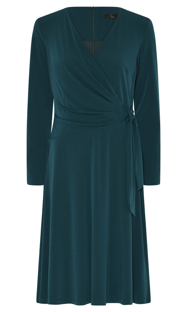 Tia London 78512 7093 Green Wrap Top Jersey Dress With Sleeves - Fab Frocks