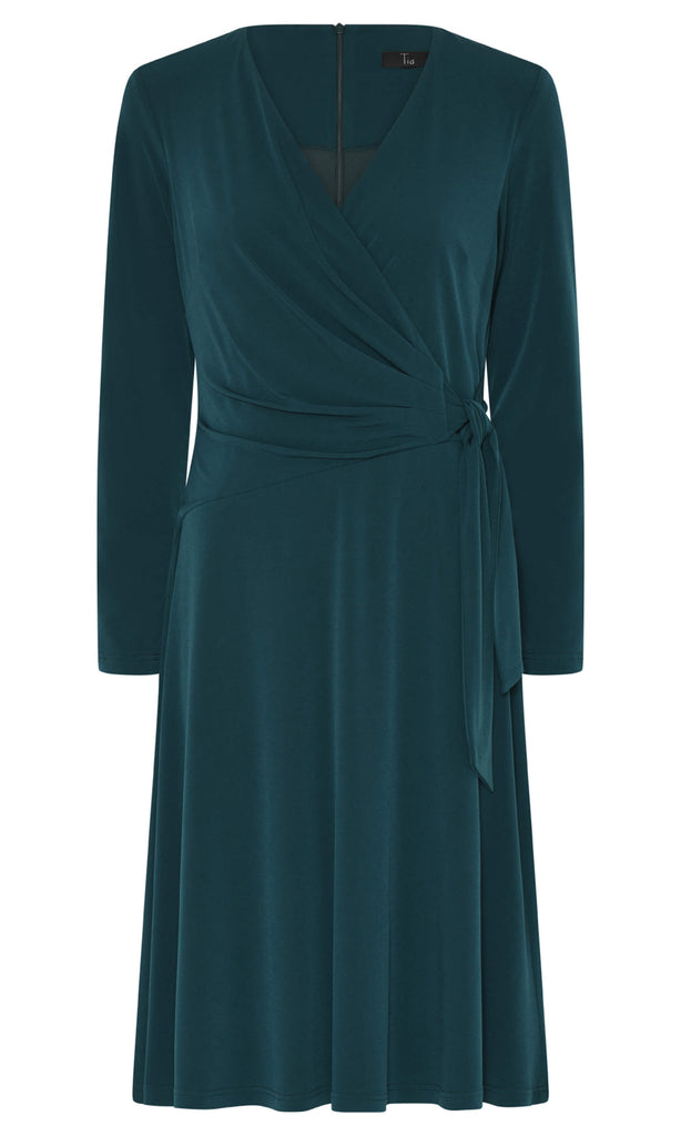 Tia London 78512 7093 Green Wrap Top Jersey Dress With Sleeves - Fab Frocks
