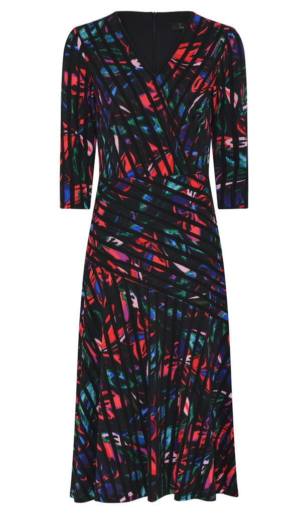 Tia London 78532 Black Multi Print Dress With Sleeves - Fab Frocks