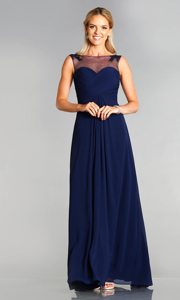 Tiffanys Frankie Navy Chiffon Evening Prom Dress - Fab Frocks