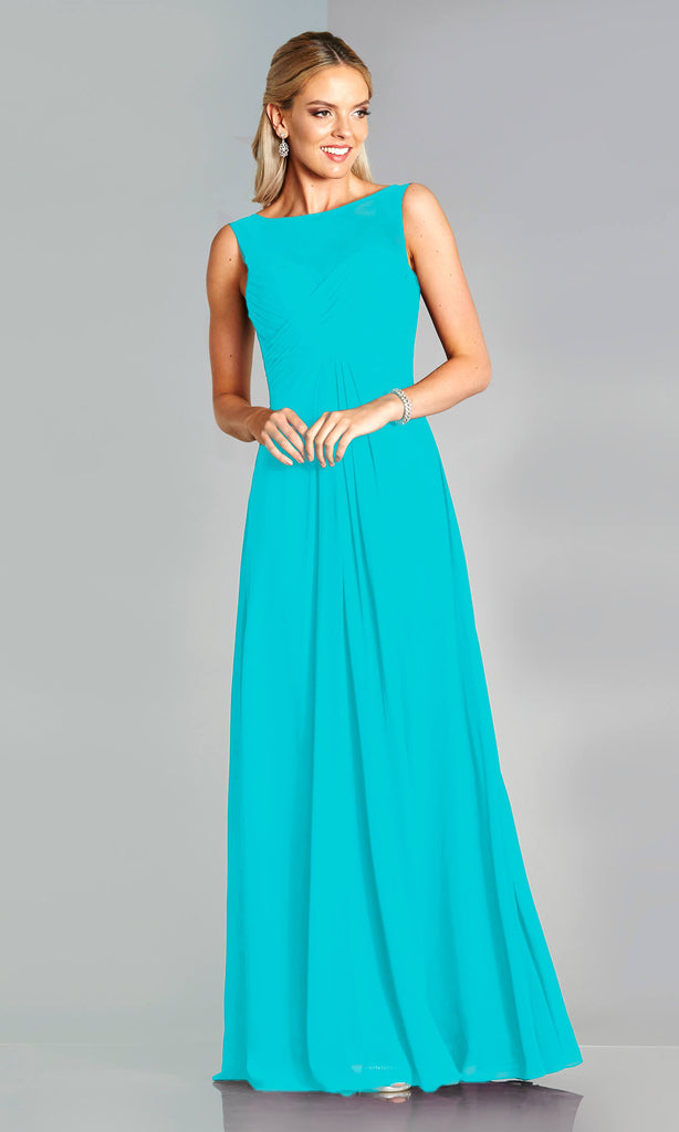 Melody* Turquoise Tiffanys High Neck Plain Prom Dress - Fab Frocks