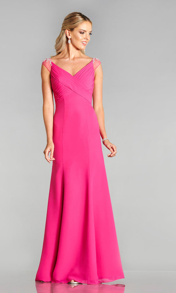 Parker* Hot Pink Tiffanys Evening Prom Dress Net Shoulder - Fab Frocks