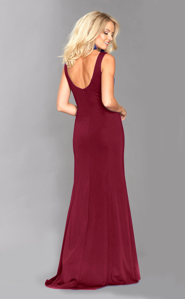 Tiffanys Zara Plum Plunge Neck Evening Dress - Fab Frocks