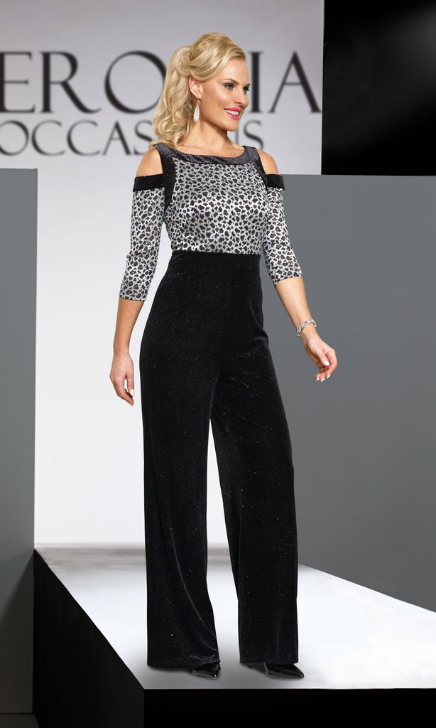 VO4292 Black Veromia Occasions Glitter Velvet Jumpsuit - Fab Frocks