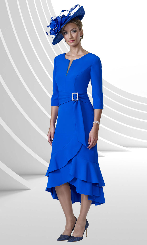 Veromia Occasions VO9188 Cobalt Blue Layered Midi Dress - Fab Frocks