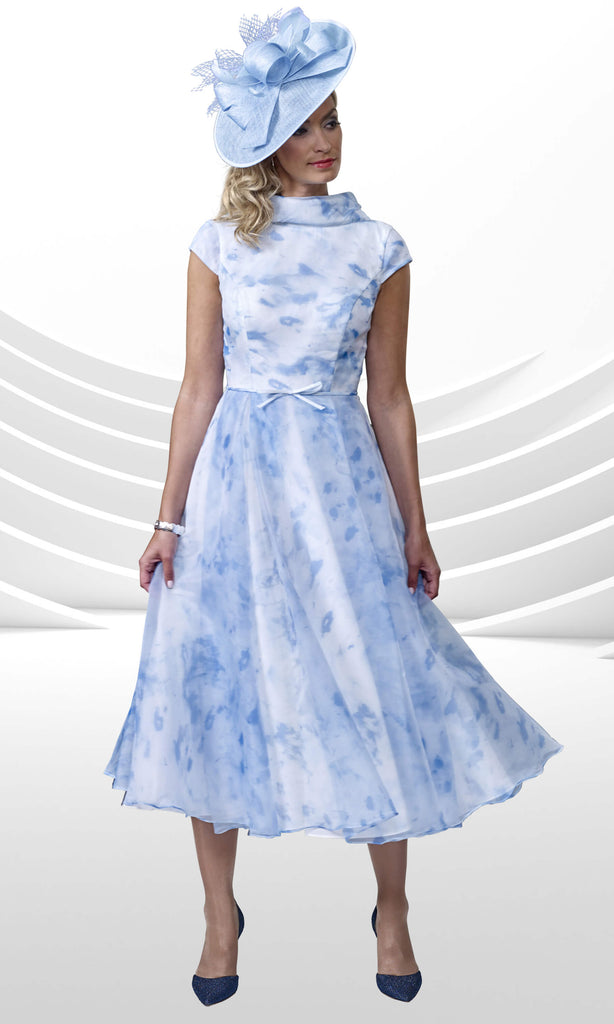 Veromia Occasions VO9195 Blue Marble Print Floaty A-Line Midi Dress - Fab Frocks Boutique